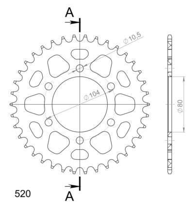 Couronne aluminium 38 dents Kawasaki GPZ400 (27PS) ZX400A - Supersprox (AH403X38)