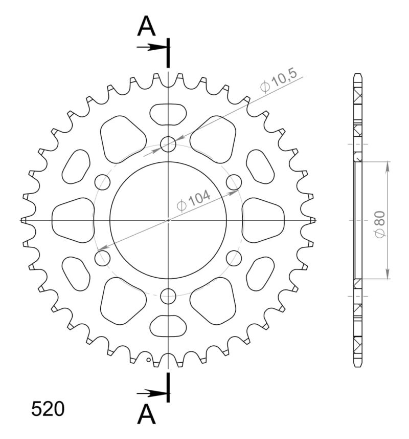 Couronne aluminium 38 dents Kawasaki GPZ400 ZX400A 1985-1989 / GPZ550 ZX500A / Z550 KZ550F – Supersprox AH403X38