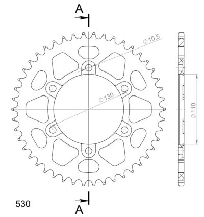 Couronne aluminium Pas 530 - 46 dents Yamaha FZ6 Fazer 5VX - Supersprox (AD81346)