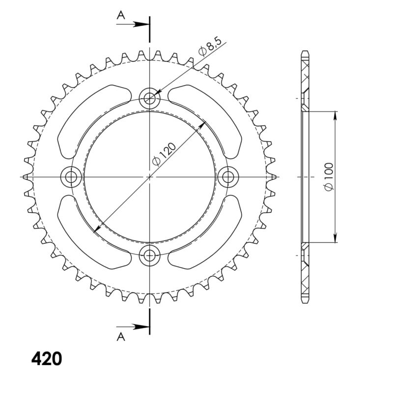 Couronne aluminium Yamaha YZ 65 (2018 à 2024) Supersprox RAL-6622:47-BLK – 47 dents