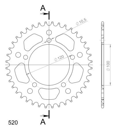 Couronne aluminium Pas 520 - 40 dents Aprilia NA850 Mana /GT RC - Supersprox (AJ80140)