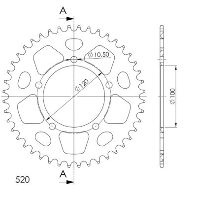 Couronne aluminium Pas 520 - 44 dents Aprilia SL750 Shiver /GT - Supersprox (AJ80144)