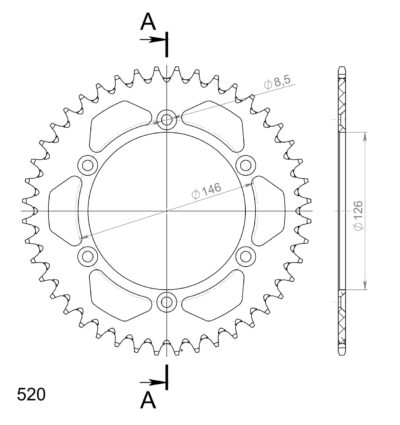 Couronne aluminium Pas 520 - 44 dents Suzuki DR-Z 400 /S K1 BE1111 BC1112 - Supersprox (AF203X44)