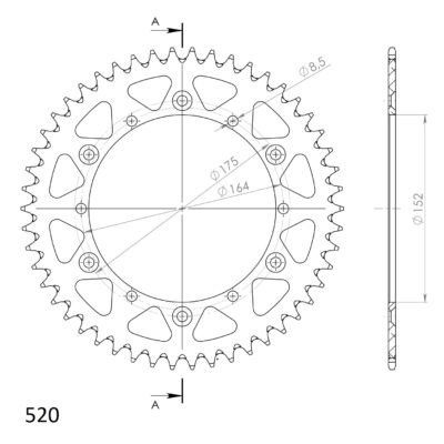 Couronne aluminium Pas 520 - 48 dents Yamaha WR125 - Supersprox (AD500X48)