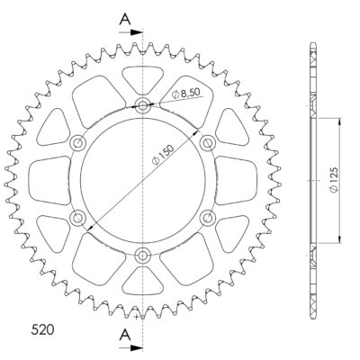 Couronne Alu RAL-990:53-BLK (53 dents) - Supersprox