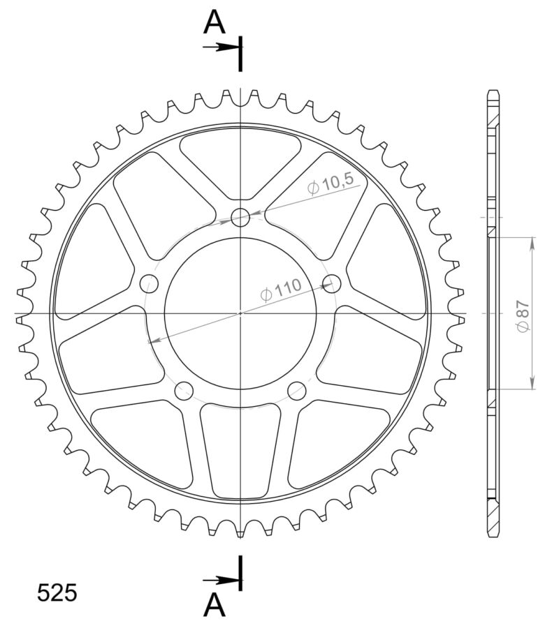 Couronne acier Pas 525 – 49 dents – Supersprox CE40449