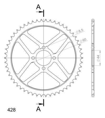 Couronne RFE-833:54-BLK # JTR833-54 (54 dents) Yamaha TT125 R (19''/16'') - Supersprox