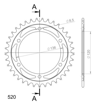 Couronne acier Pas 520 - 37 dents Yamaha SRX600 1XM 1XL - Supersprox (CC30437)