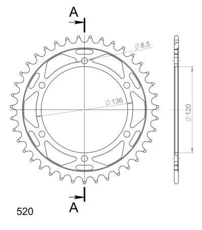 Couronne acier Pas 520 - 39 dents Yamaha RD350 LC /YPVS 1WW 1WX - Supersprox (CC30439)