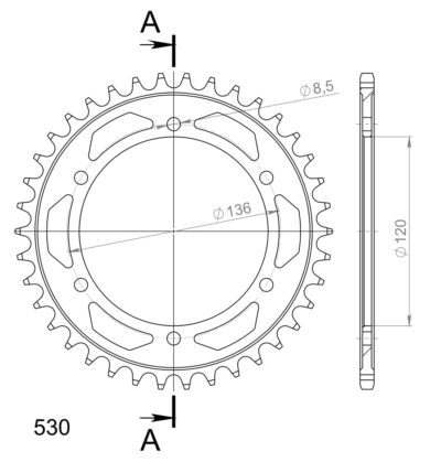 Couronne acier Pas 530 - 38 dents Yamaha RD500 LC 47X 1GE - Supersprox (CC50438)