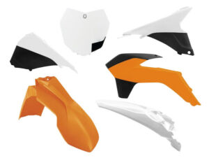 Kit plastique KTM EXC450-F/SX125/SX150/SX250/SX-F 2013-2015 – R’Tech – 6 pièces orange/blanc