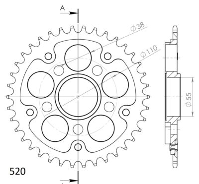 Couronne Stealth Pas 520 - 38 dents - Argent Ducati 748 /S H300 - Supersprox