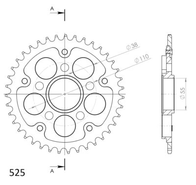 Couronne STEALTH 736 525:39 GOLD (39 dents) Ducati 1100 Monster ABS M502 - Supersprox