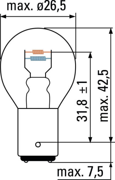 Ampoule Stop - 2 filaments  12 V - 5/21 W - BAY15D - Hert Lamps