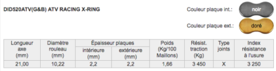 Chaine DID520ATV2(G&B) x 32 maillons FJ (Pas 520) - DID