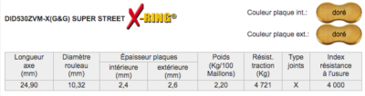 Chaine DID530ZVM-X(G&G) x 92 maillons ZJ (Pas 530) - DID