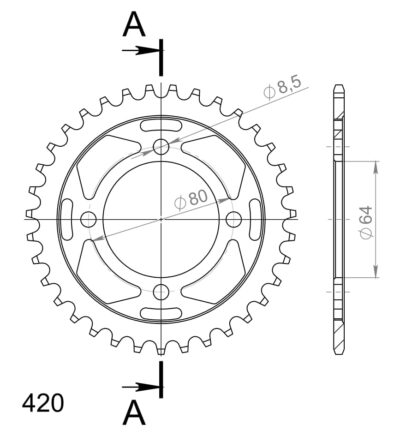 Couronne acier Pas 420 - 35 dents Yamaha TT90 R CB03W - Supersprox (CC10135)