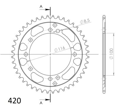 Couronne acier Pas 420 - 44 dents Kawasaki KX60 - Supersprox (CG10044)