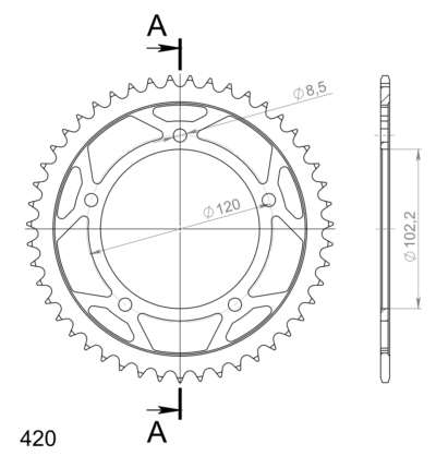 Couronne acier Pas 420 - 47 dents Aprilia RS50 Extrema /Replica PG - Supersprox (CI10447)