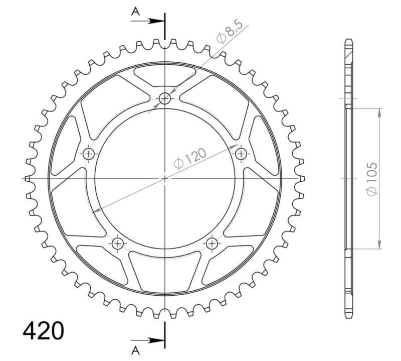 Couronne acier 50 dents pas 420 Supersprox CI10350 – Moto