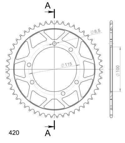 Couronne acier Pas 420 - 52 dents Motorhispania Furia 50 - Supersprox (CN10352)