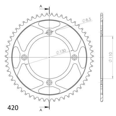 Couronne acier Pas 420 - 55 dents Honda CR85-B (19''/16'') 5 HE07 - Supersprox