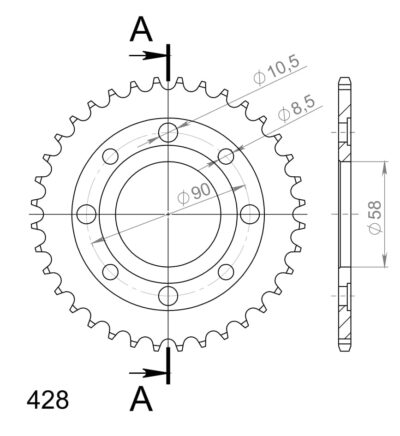 Couronne acier Pas 428 - 36 dents Honda CG125 W-E W JC27 - Supersprox