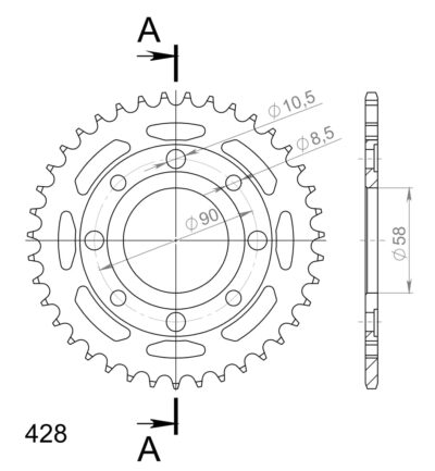 Couronne acier Pas 428 - 39 dents Honda CB125 T A CB125T - Supersprox (CA20139)