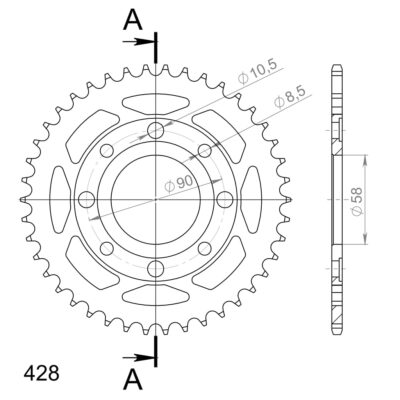 Couronne acier Pas 428 - 42 dents Daelim VJ125 Roadwin - Supersprox (CA20142)