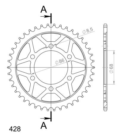 Couronne acier Pas 428 - 42 dents Kawasaki ZL125 Eliminator 6F BN125A - Supersprox (CG20142)