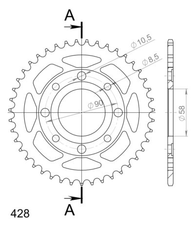 Couronne acier Pas 428 - 43 dents Daelim VC125 Advance - Supersprox (CA20143)