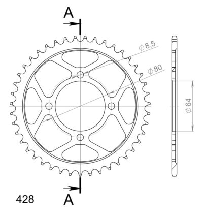 Couronne acier Pas 428 - 43 dents Yamaha YBR125 Custom - Supersprox (CC20043)