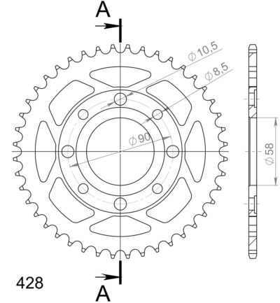 Couronne acier Pas 428 - 44 dents Honda CBZ125 F - Supersprox (CA20144)