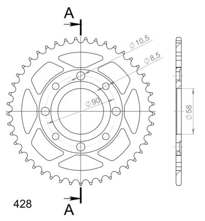 Couronne acier Pas 428 - 45 dents Daelim R Roadsport 125 - Supersprox (CA20145)