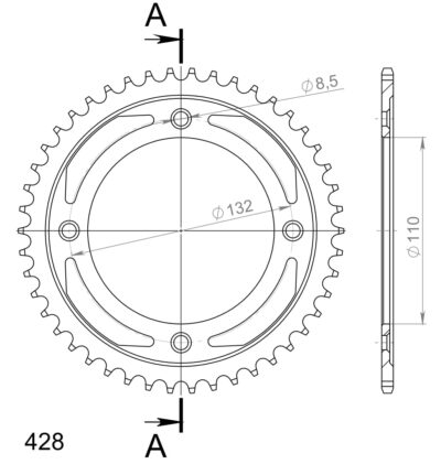 Couronne acier Pas 428 - 46 dents Gas Gas MC85 14/17 pouces - Supersprox (CO20046)