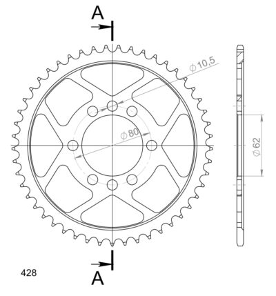 Couronne acier Pas 428 - 49 dents Yamaha DT125 LC [FR] 57U 1HR - Supersprox (CC20449)