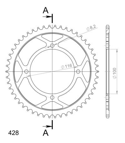 Couronne acier Pas 428 - 50 dents Kawasaki KLX140 R 17/14 - Supersprox (CG10550)