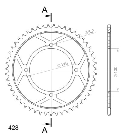 Couronne acier Pas 428 - 51 dents Kawasaki KLX140 R L 19/16 - Supersprox (CG10551)