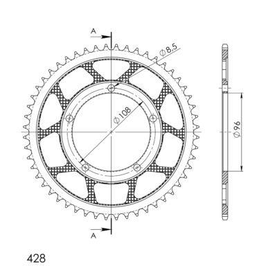 Couronne acier Pas 428 - 52 dents MUZ SX125 MZ125 - Supersprox (CX11052)