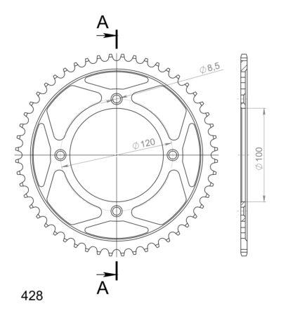 Couronne acier Pas 428 - 52 dents Yamaha YZ85 LW (19''/16'') CB04 CB05 CB07 CB08 CB09 - Supersprox (CE10452)