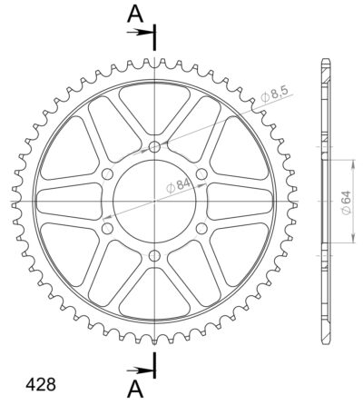 Couronne acier Pas 428 - 53 dents Suzuki DR125 S F SF43A SF43B - Supersprox (CE20053)