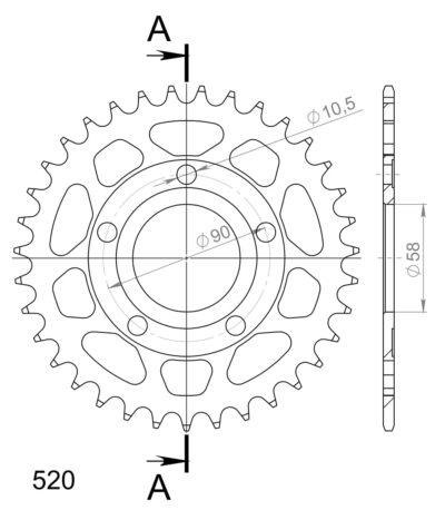 Couronne acier Pas 520 - 35 dents Honda NSR125 [DE] 1 JC22 - Supersprox (CA21535)