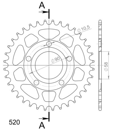 Couronne acier Pas 520 - 36 dents Honda NSR125 K JC20 - Supersprox (CA21536)