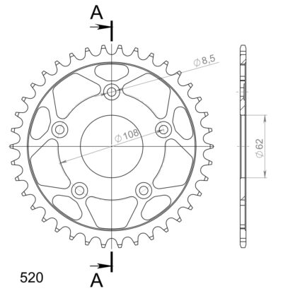 Couronne acier Pas 520 - 38 dents Cagiva Mito 125 Evolution 2 N300AA N300AB - Supersprox (CK20338)