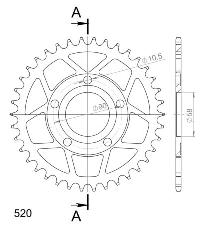 Couronne acier Pas 520 - 38 dents Honda CRM125 S JC10 JC13 - Supersprox (CA21538)