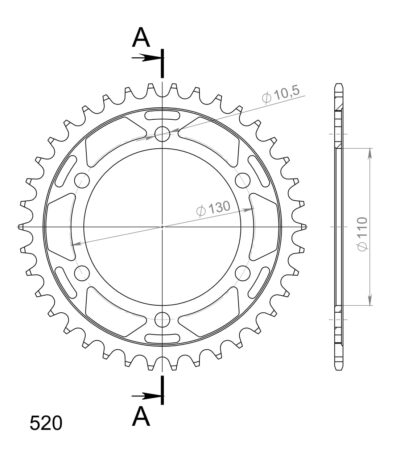 Couronne acier Pas 520 - 38 dents Kawasaki Zephyr 550 B2 ZR550B - Supersprox (CG50038)