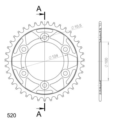 Couronne acier Pas 520 - 39 dents Ducati 800 Sport /Supersport V500 - Supersprox (CL60239)