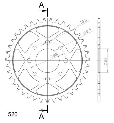 Couronne acier Pas 520 - 39 dents Honda CA125 Rebel S JC24 - Supersprox (CA22139)