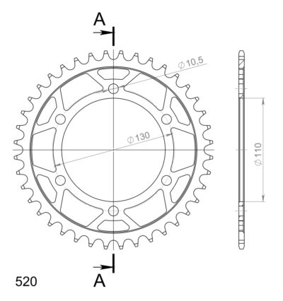 Couronne acier Pas 520 - 40 dents Kawasaki EL252 F Eliminator 3 EL250F - Supersprox (CG50040)