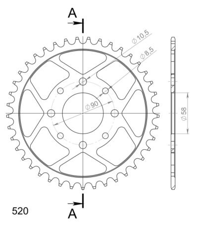 Couronne acier Pas 520 - 41 dents Honda VT125 C Shadow 1 JC31 - Supersprox (CA22141)